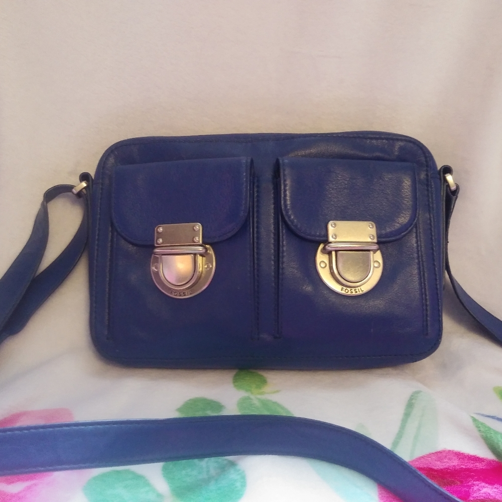 Fossil cobalt blue genuine leather crossbody